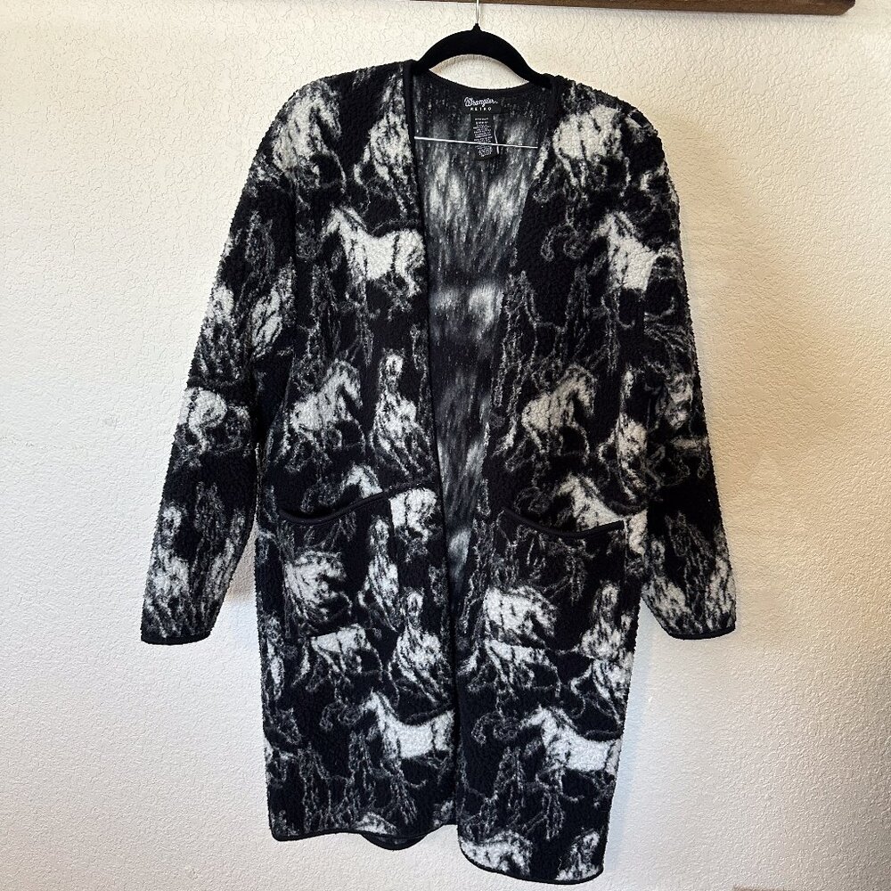 Wrangler Retro Fleece Horse Duster black white long sleeve jacket lounge size S